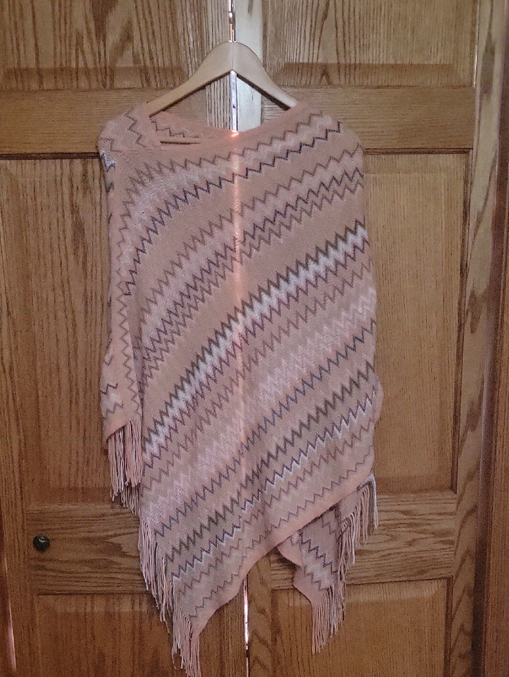 Maurices Blush Chevron Fringe Poncho